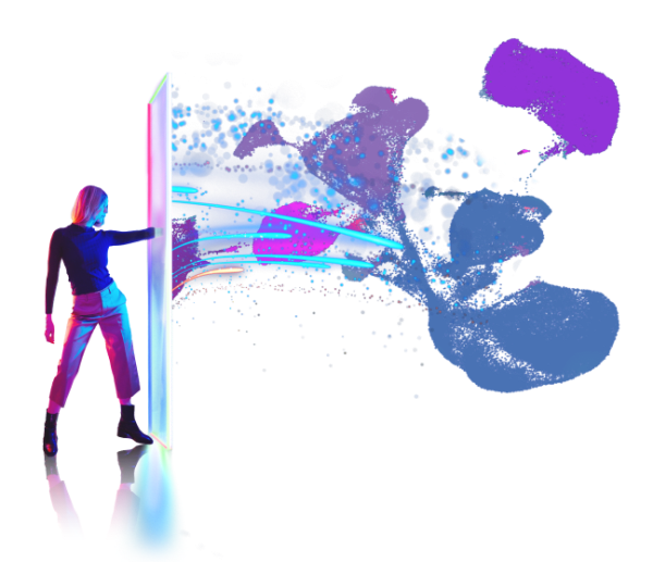 Graphic of a woman exploring data