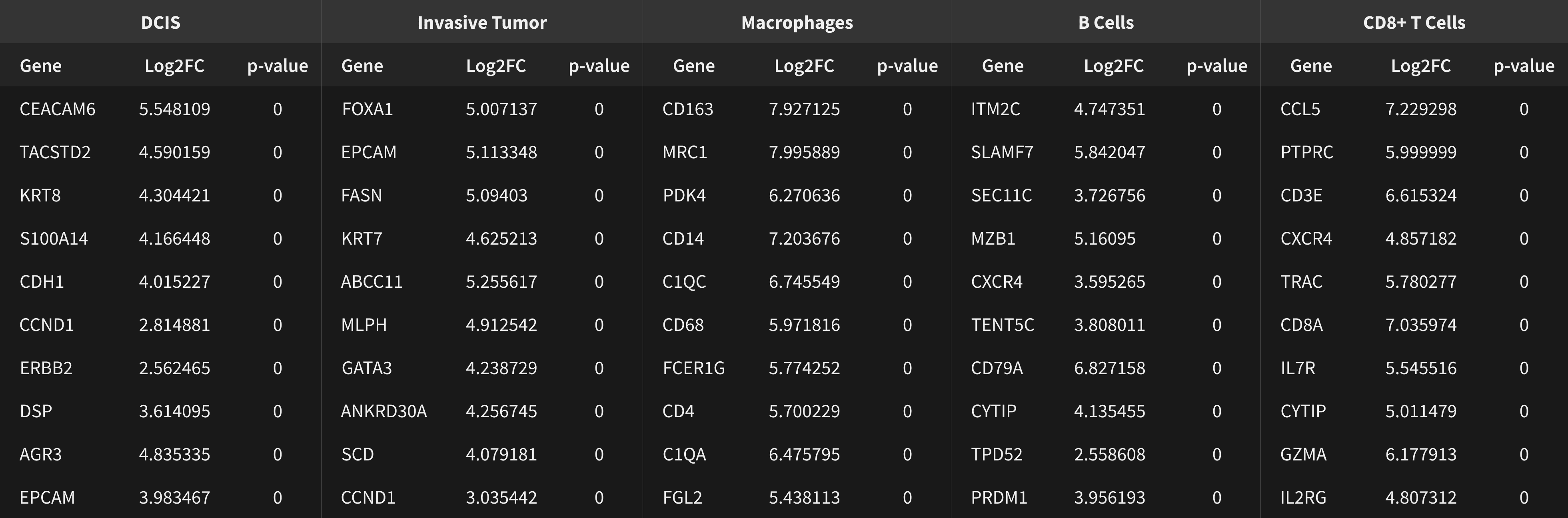 Top 10 differentially expressed genes in example cell types