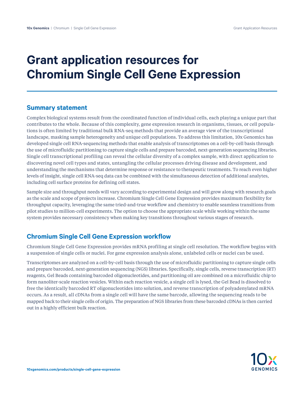Grant Application Resources - Chromium Single Cell Gene Expression