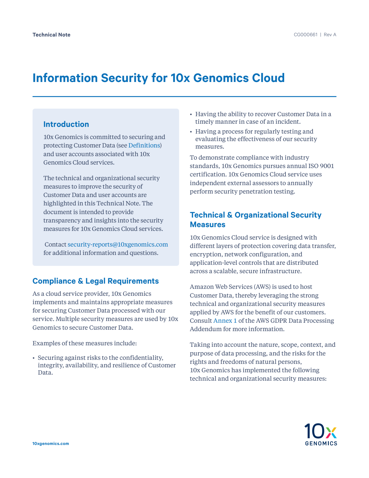 Information Security for 10x Genomics Cloud Whitepaper