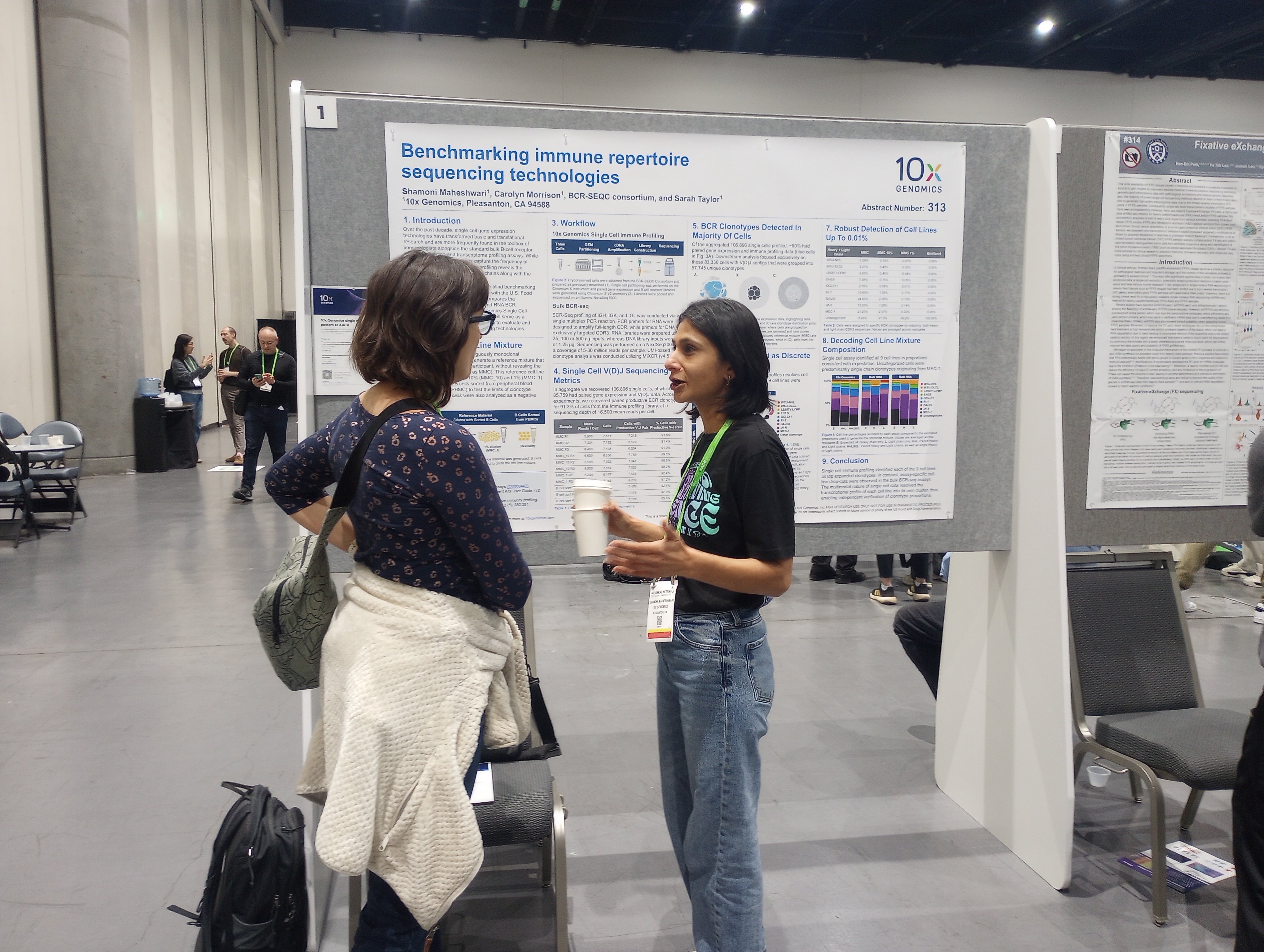 10x Genomics Staff Computational Biologist, Shamoni Maheshwari, PhD, presenting her poster at AACR 2024, titled, “Benchmarking immune repertoire sequencing technologies.
