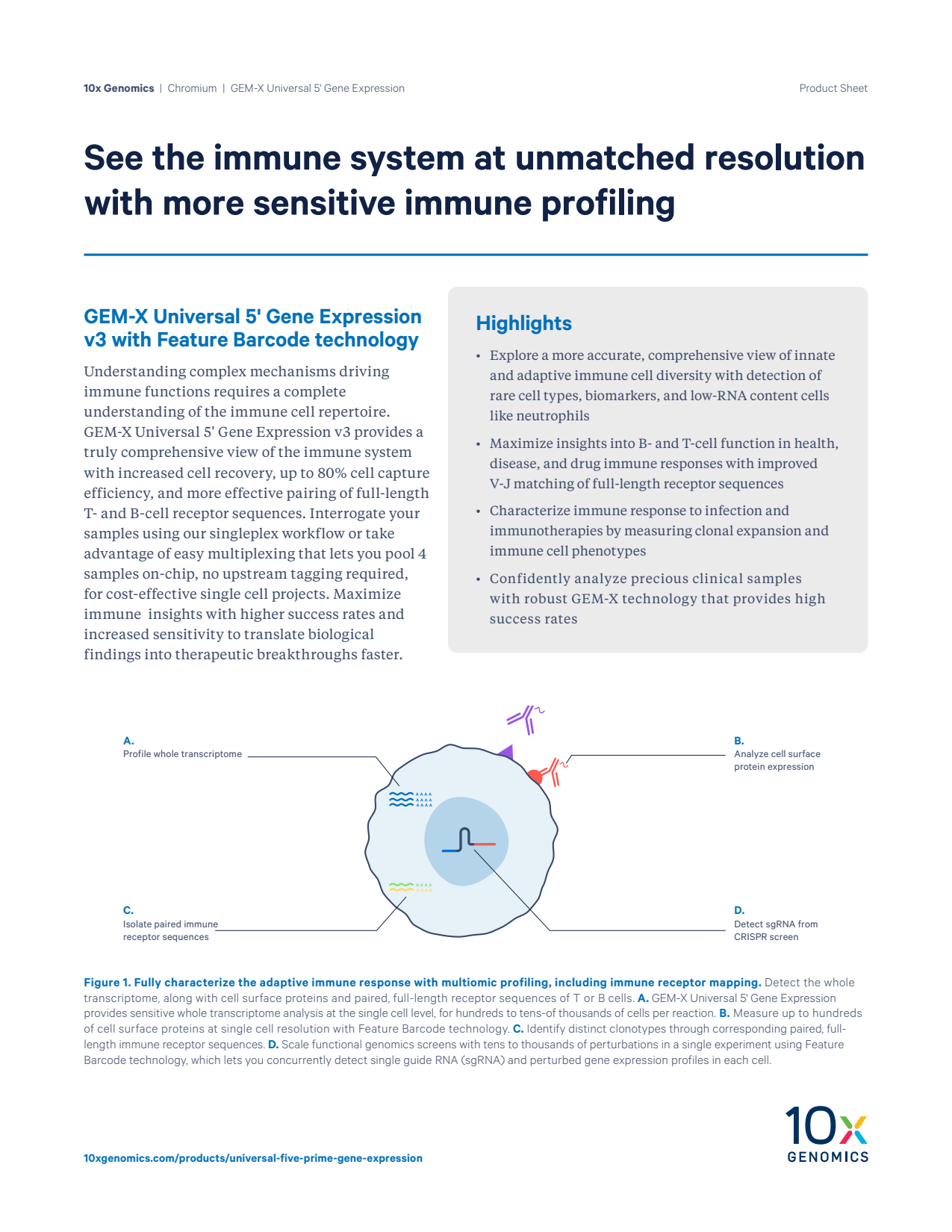 GEM-X Universal 5' Gene Expression Product Sheet: See the immune system at unmatched resolution with more sensitive immune profiling