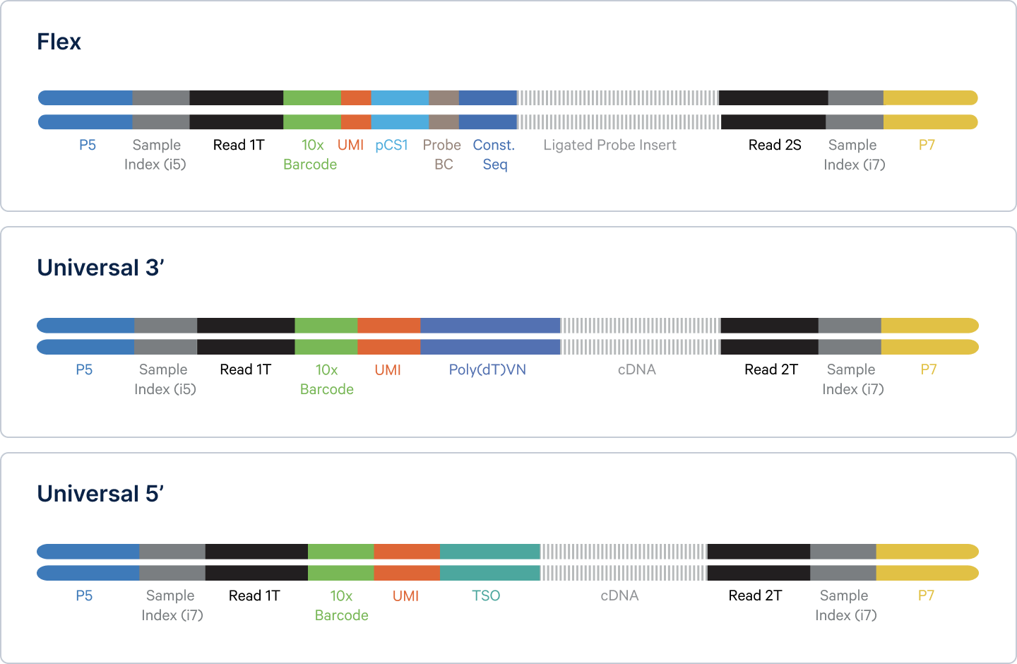 Figure 1. Schematic representation of the Flex and Universal sequencing libraries. 